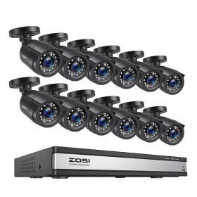 ZOSI 1080P CCTV Security Camera System 16CH H.265+ DVR Outdoor Wired Camera Smart Motion Dectection Home Video Surveillance kit (Color: 16CH DVR x 12 Cams, Build-in HDD: 2T)