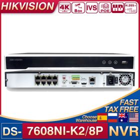 Original Hikvision 8CH 4K POE Record 2 SATA NVR DS-7608NI-K2/8P for POE IP Camera Security Video Surveillance Network Recorder (Build-in HDD: 2T, Video Input: 8CH)