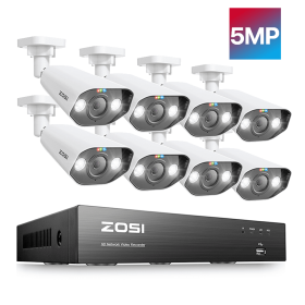 ZOSI 8MP CCTV System 8CH H.265+ 4K Ultra HD PoE NVR Kit Spotlight Siren Outdoor Video Surveillance IP Security Camera Set (Color: 8CH NVR 5MP 8Cams, Build-in HDD: 2T)