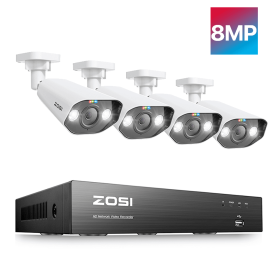 ZOSI 8MP CCTV System 8CH H.265+ 4K Ultra HD PoE NVR Kit Spotlight Siren Outdoor Video Surveillance IP Security Camera Set (Color: 8CH NVR x 4Cams, Build-in HDD: 2T)