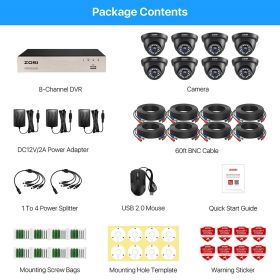 ZOSI 8CH 1080P Home Security Cameras System,H.265+ 8CH 5MP-Lite CCTV DVR 8pcs 2MP Surveillance Outdoor Indoor Dome Wired Cameras (Color: Black, Build-in HDD: 2T)