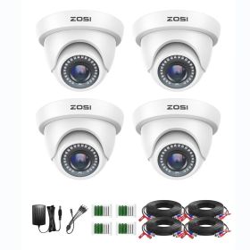 ZOSI 4 Pack 2.0MP HD 1080P Security Cameras Kit TVI/CVI/AHD Indoor Outdoor 80ft Day Night Vision CCTV Dome Home Surveillance Cam (Color: White)