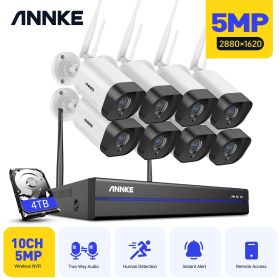ANNKE 5MP Wifi Surveillance Camera 10CH NVR Security Protection Camera Two Way Audio Video CCTV Camera System Remote Monitor (Sensor Size: 4TB)