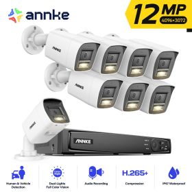 ANNKE 12MP Smart Dual Light Camera Kits Security Cam 8CH NVR 8PCS POE Camera Outdoor CCTV Video Surveillance Protection Camera (Build-in HDD: 2T)