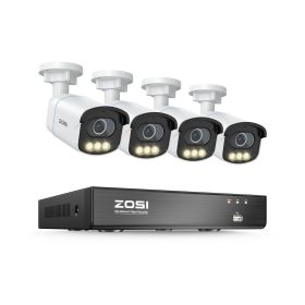 ZOSI 8CH 5MP POE CCTV Security Camera System Home Video Surveillance NVR Kit True Color Night Vision Outdoor IP Camera Set (Color: 8CH NVR 4PCS CAM 5MP, Build-in HDD: 2T)