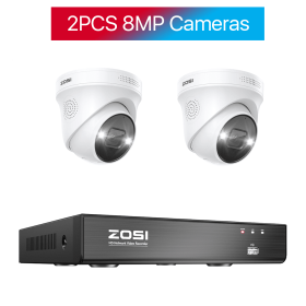 ZOSI 4K 8MP 5MP POE Video Surveillance Kit 8CH H.265 Home CCTV NVR Set Color Night Vision AI Detection IP Security Camera System (Color: 2PCS 8MP Cameras, Build-in HDD: 2T)