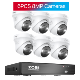 ZOSI 4K 8MP 5MP POE Video Surveillance Kit 8CH H.265 Home CCTV NVR Set Color Night Vision AI Detection IP Security Camera System (Color: 6PCS 8MP Cameras, Build-in HDD: 2T)