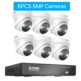 ZOSI 4K 8MP 5MP POE Video Surveillance Kit 8CH H.265 Home CCTV NVR Set Color Night Vision AI Detection IP Security Camera System (Color: 6PCS 5MP Cameras, Build-in HDD: 2T)