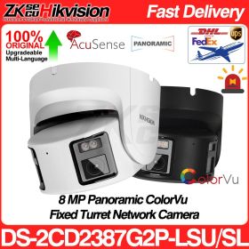 Hikvision 8MP Panoramic ColorVu Turret IP Camera DS-2CD2387G2P-LSU/SL 4K Security Double Lens Color Night Built-in Mic Speaker (Sensor Size: NO Logo, Focus: 4mm)