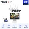 SANNCE 4CH Wireless 3MP NVR Kit FHD 7" LCD Monitor Security 3MP WIFI Camera CCTV Camera System Bulit-Mic Plug-and-Play Alexa