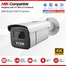 4K Full Color Night Camera 8MP ColorVu Bullet Security Camera 5MP PoE Built-in Mic Video Surveillance Hikvision Protocol (Sensor Size: 8MP Full Color, Focus: 3.6mm)